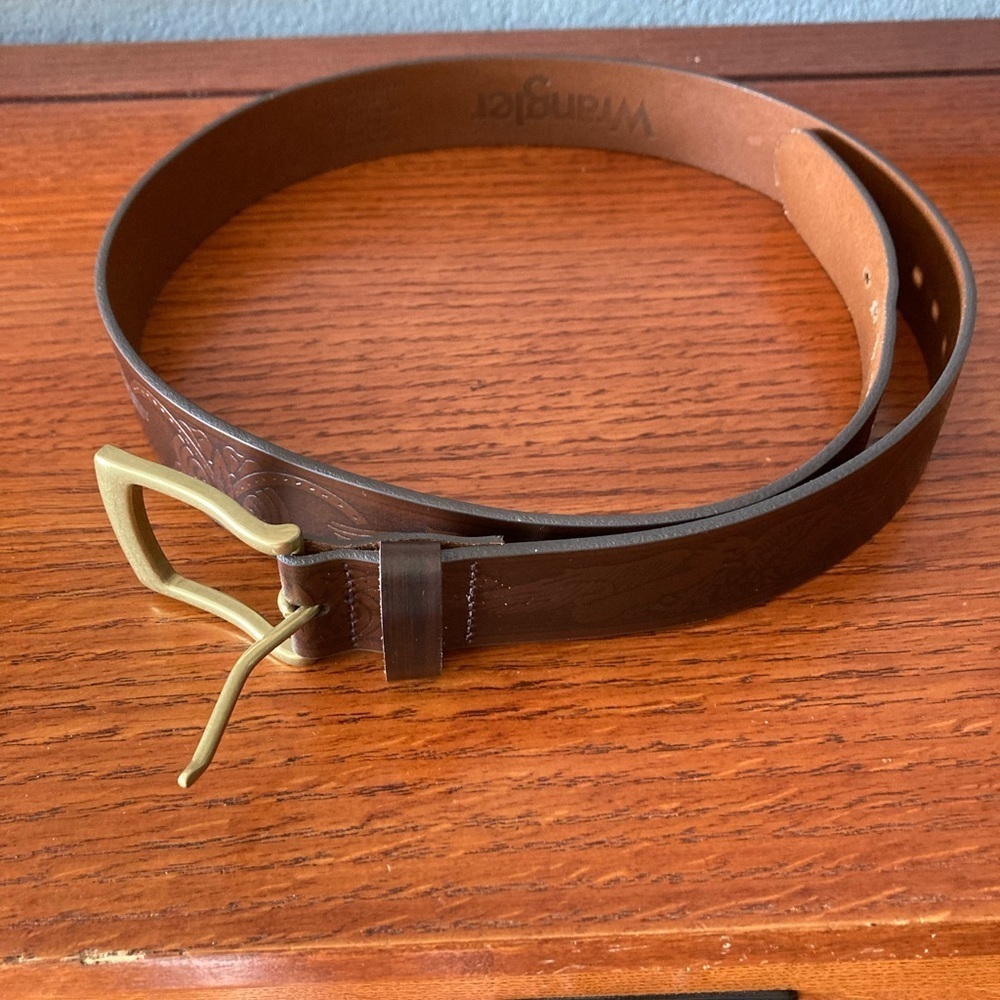 Wrangler Western Leather Embossed Cowboy Bald Eagle Brown Belt Men’s Size 40/100